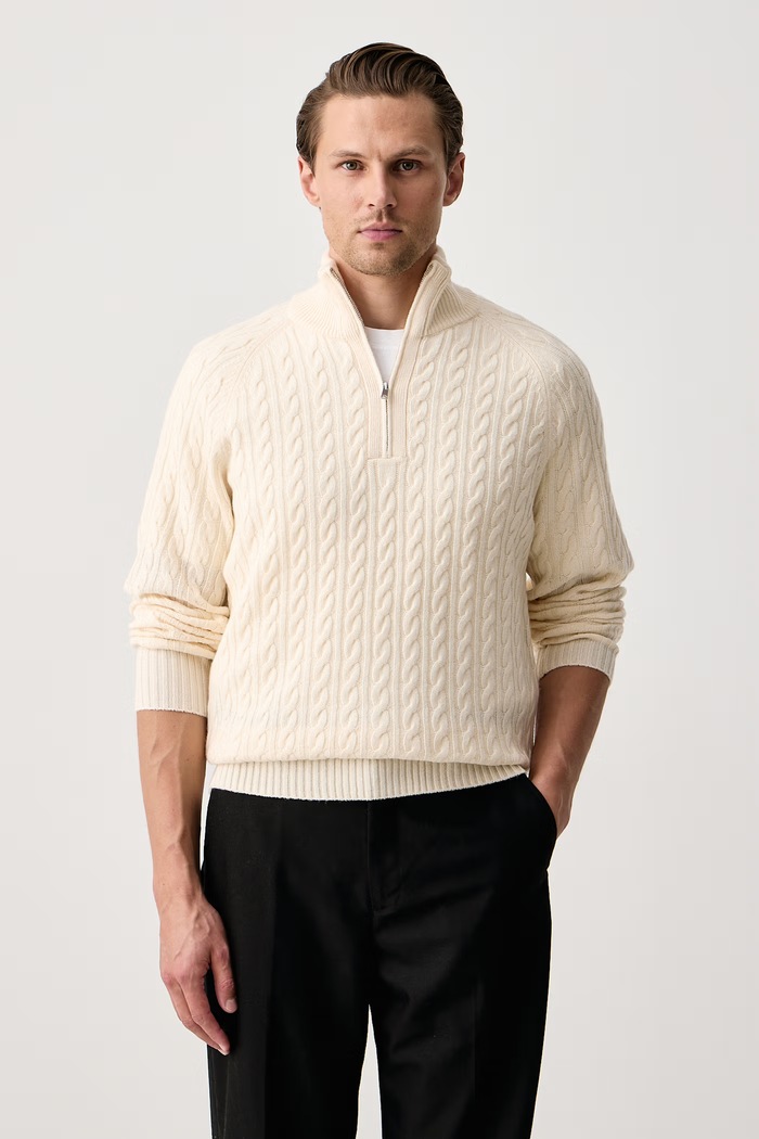 BOSS Sweter męski z wełną H-Furore beżowy 50570640