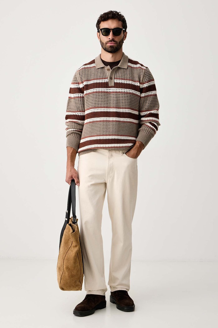 BOSS Sweter męski z wełną C-Fincenzo 50570620 beżowy AW26