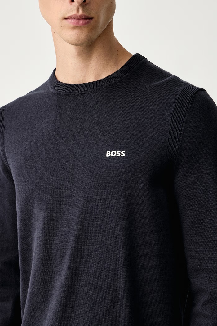 Πουλόβερ ανδρικό βαμβακερό KN_Ever-X CN BOSS Green 50556145 σκούρο μπλε