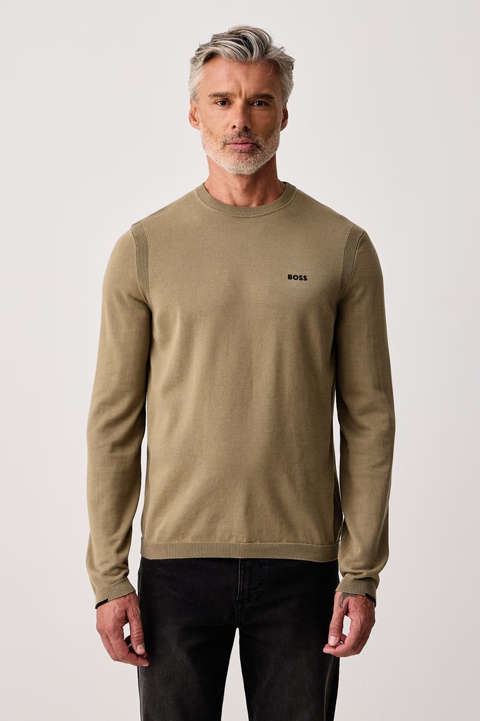 BOSS Green Sweter męski bawełniany KN_Ever-X CN beżowy 50556145
