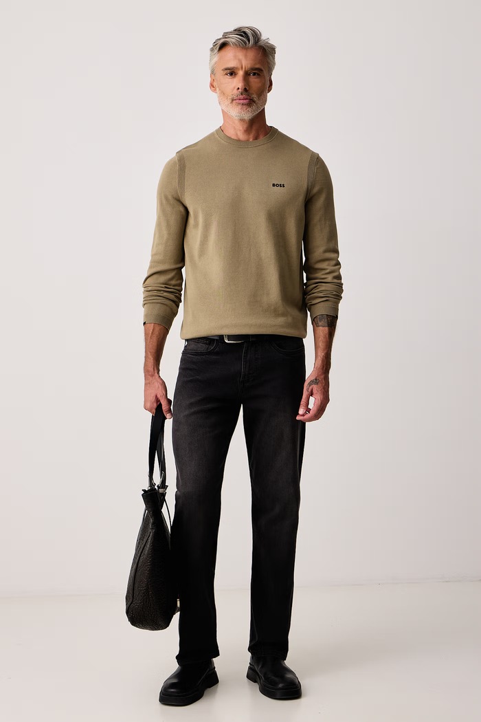 BOSS Green Sweter męski bawełniany KN_Ever-X CN 50556145 beżowy AW26