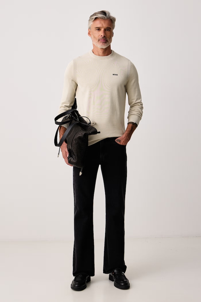 BOSS Green Sweter męski bawełniany KN_Ever-X CN 50556145 beżowy AW26