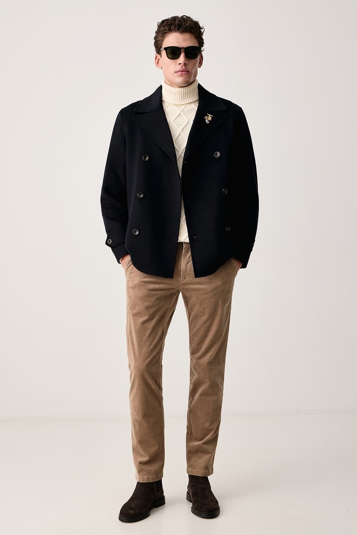 U.S. Polo Assn. Maglione da uomo in cotone HERITAGE ARAN NEP KNIT ROLL NECK MUP5430 beige AW26