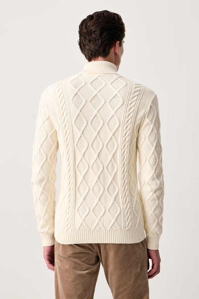 Abbigliamento U.S. Polo Assn. Maglione da uomo in cotone HERITAGE ARAN NEP KNIT ROLL NECK MUP5430 beige