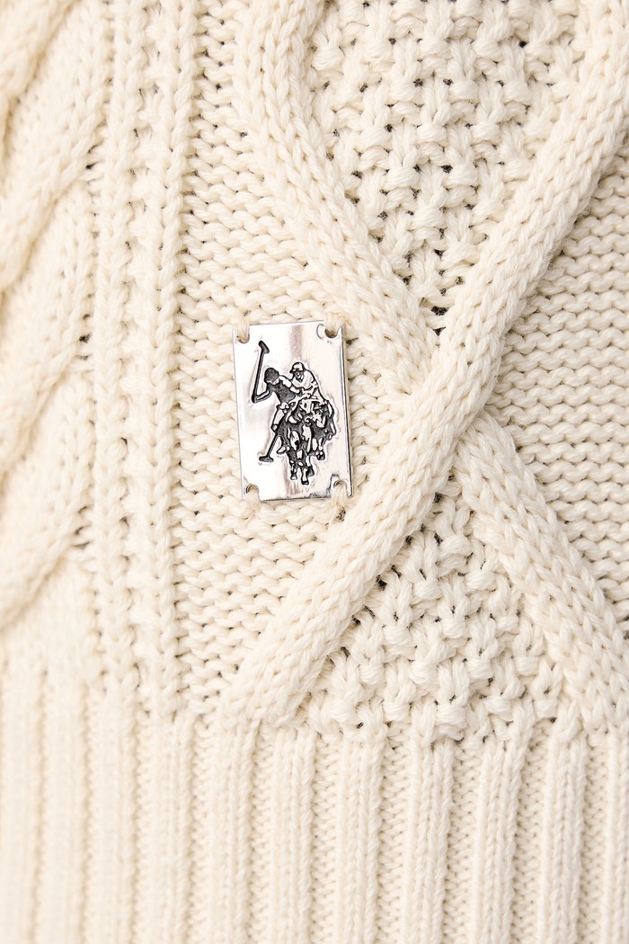 Maglione da uomo in cotone HERITAGE ARAN NEP KNIT ROLL NECK U.S. Polo Assn. beige MUP5430
