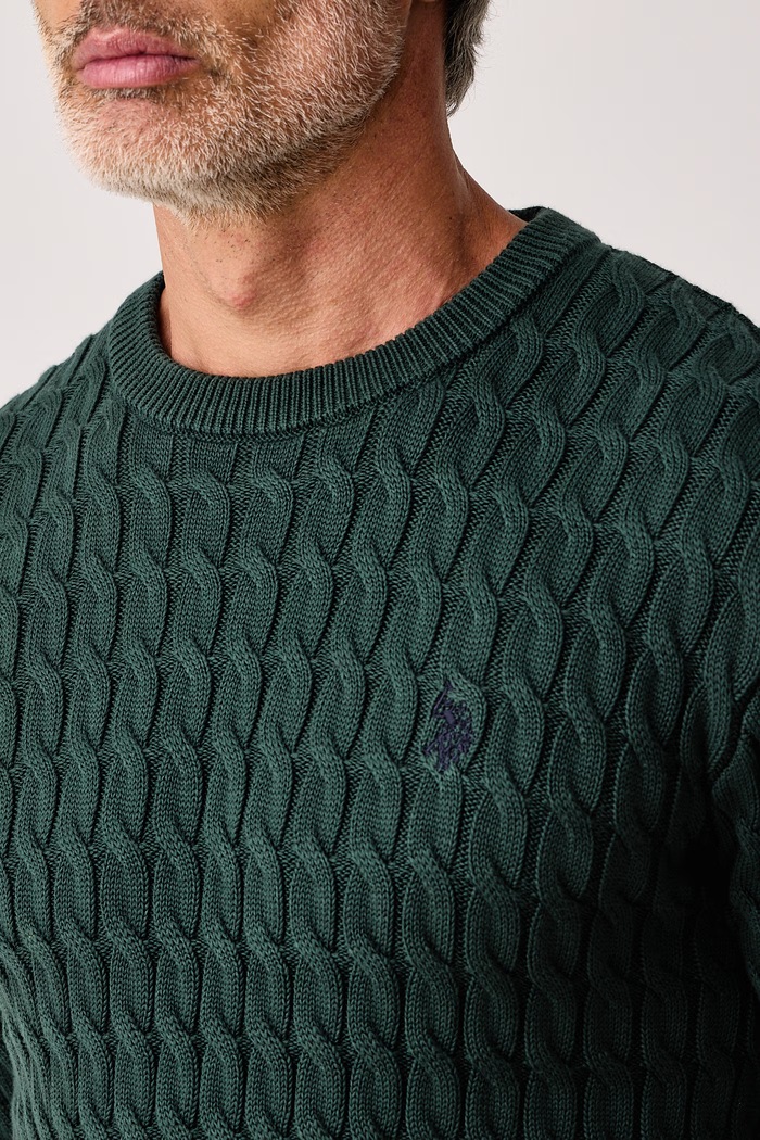 Pulover za muškarce od pamuka CLASSIC COTTON CABLE KNIT CREW U.S. Polo Assn. MUP5410 zelena