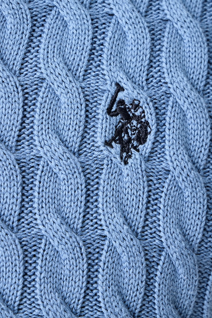 Πουλόβερ ανδρικό βαμβακερό CLASSIC COTTON CABLE KNIT 1/4 ZIP FUNNEL U.S. Polo Assn. μπλε MUP5411