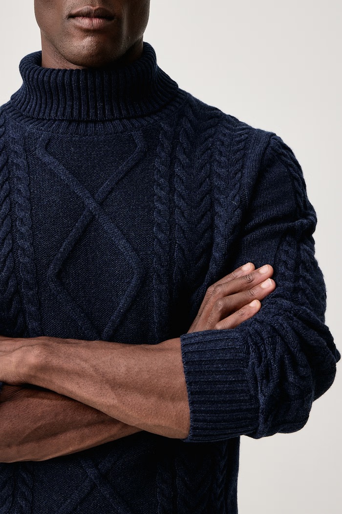 Golf męski z wełną merino Hackett London HM7000289 granatowy