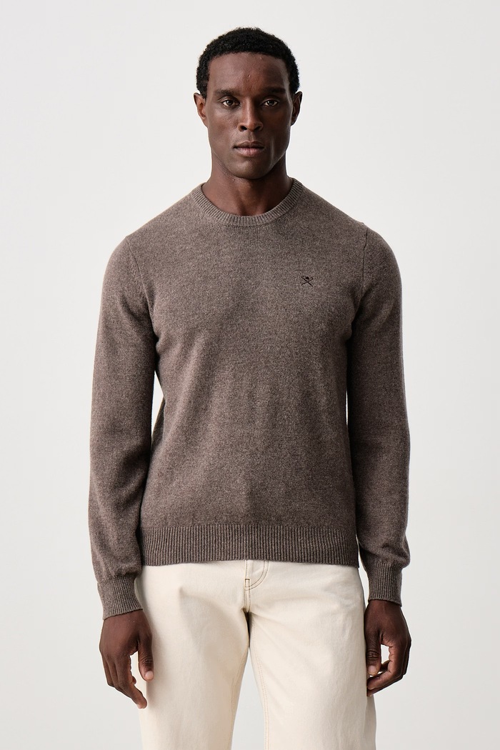 Hackett London Sweter męski wełniany brązowy HM7000287