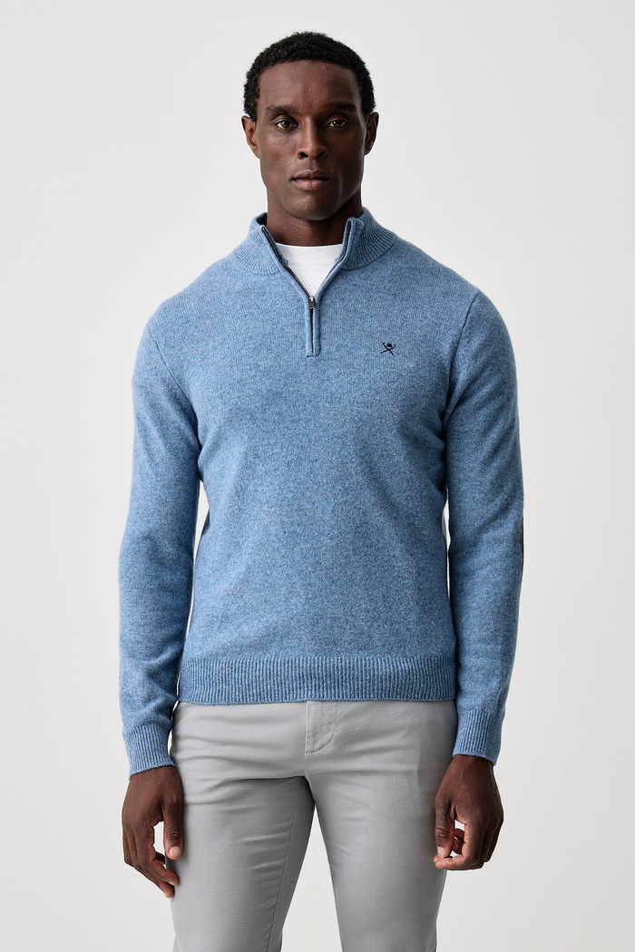 Hackett London Sweter męski wełniany niebieski HM7000286
