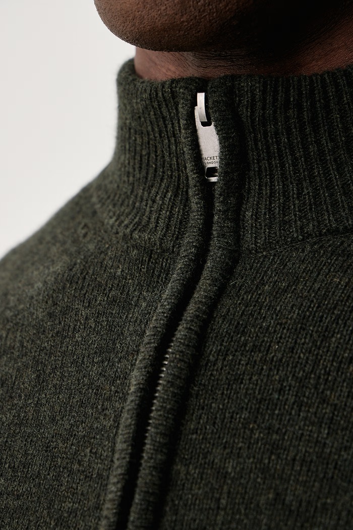 Sweter rozpinany męski wełniany Hackett London zielony HM7000257