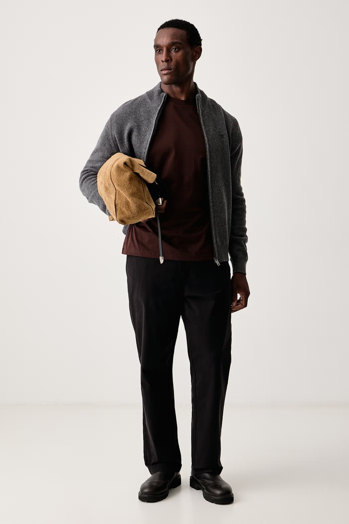 Hackett London Sweter rozpinany męski wełniany HM7000257 szary AW26