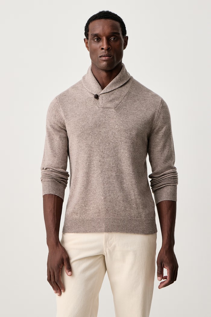 Hackett London Sweter męski z wełną merino beżowy HM7000246