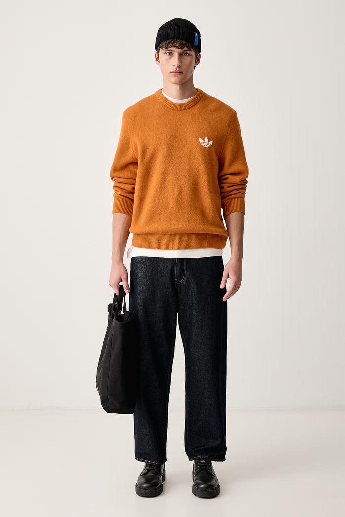 adidas Originals Sweter męski z wełną Trefoil Essentials LC7650 pomarańczowy AW26