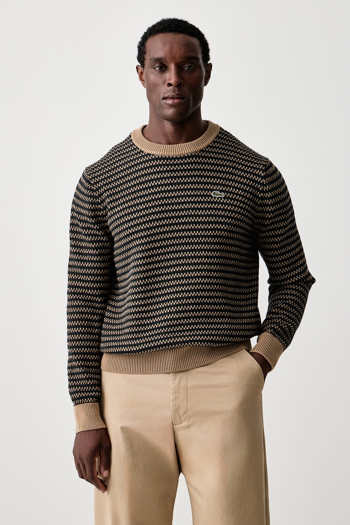 Lacoste Sweter męski z bawełną brązowy AH8569