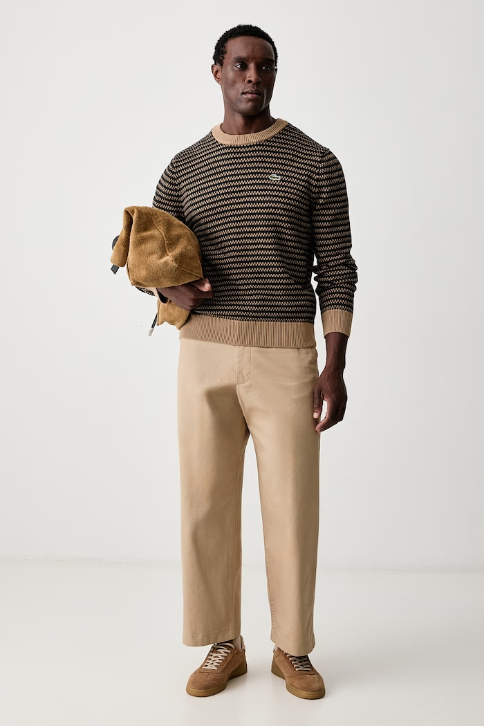 Lacoste Sweter męski z bawełną AH8569 brązowy AW26
