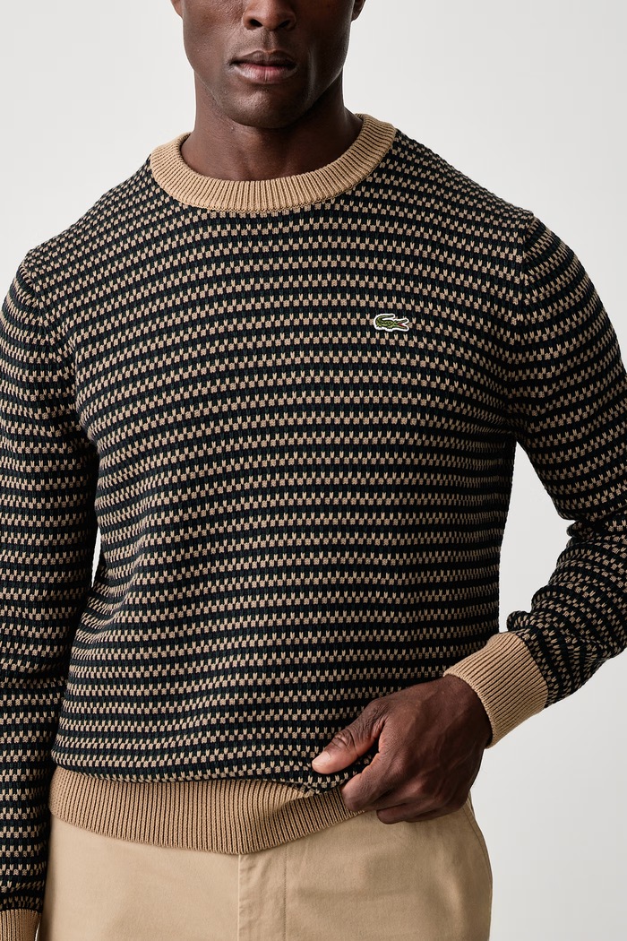 Odzież Lacoste Sweter męski z bawełną AH8569 brązowy