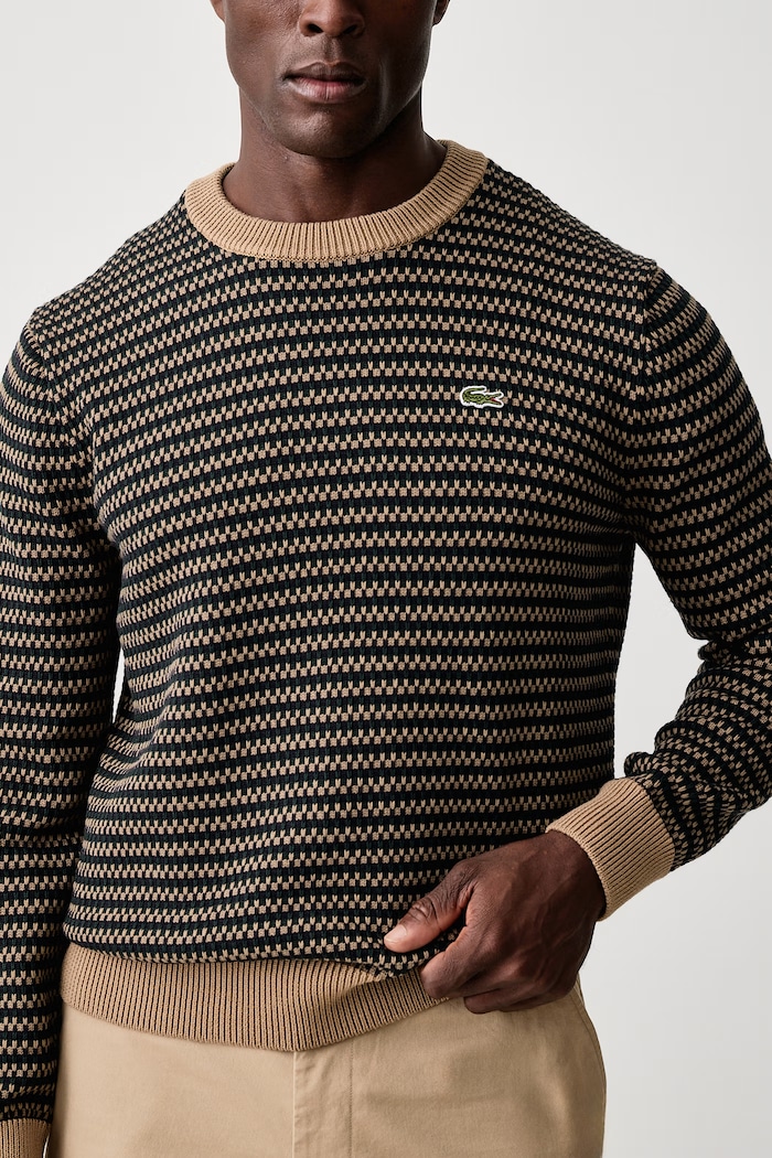 Odzież Lacoste Sweter męski z bawełną AH8569 brązowy