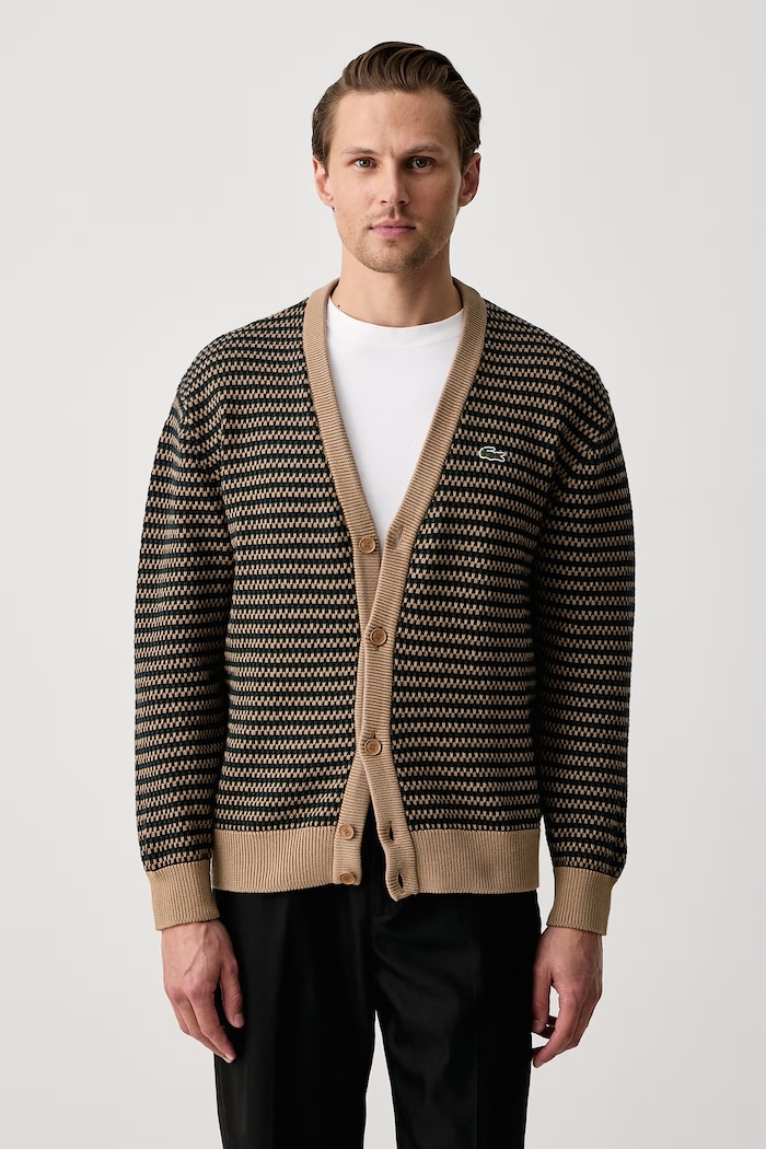 Lacoste Kardigan męski z bawełną brązowy AH8567