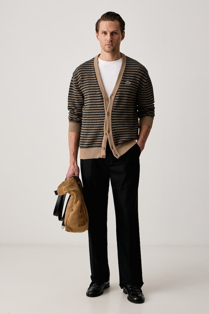 Lacoste Kardigan męski z bawełną AH8567 brązowy AW26