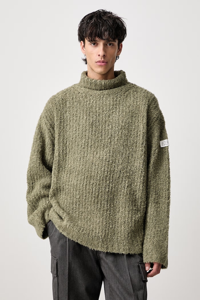 MM6 Maison Margiela Półgolf męski z dodatkiem wełny zielony SH2HA0018.M13342