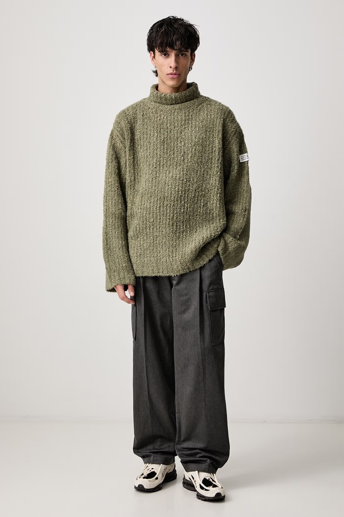 MM6 Maison Margiela Półgolf męski z dodatkiem wełny SH2HA0018.M13342 zielony AW26