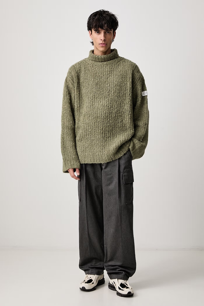 MM6 Maison Margiela Półgolf męski z dodatkiem wełny SH2HA0018.M13342 zielony AW26