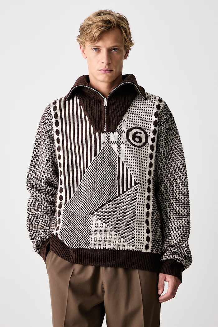 MM6 Maison Margiela Golf męski z wełną brązowy SH2GL0015.M13354