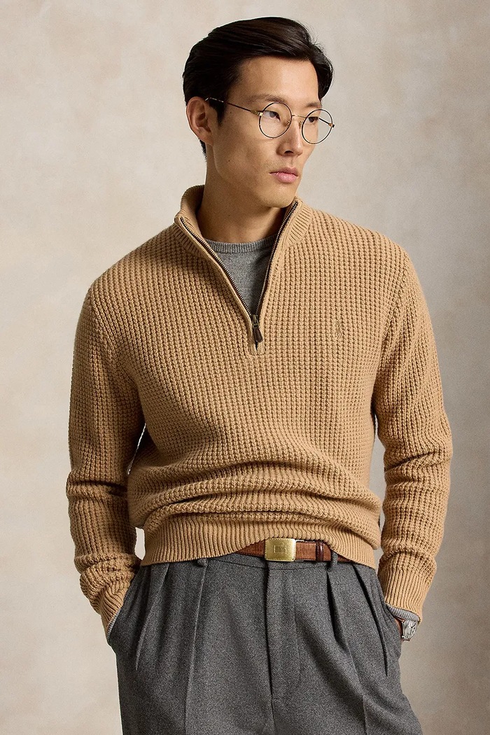 Polo Ralph Lauren Sweter męski z wełną brązowy 710B26770