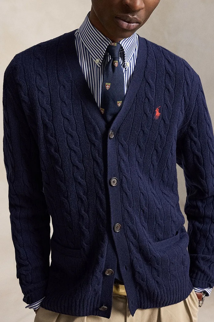 Kardigan męski wełniany Polo Ralph Lauren 710B22611 granatowy