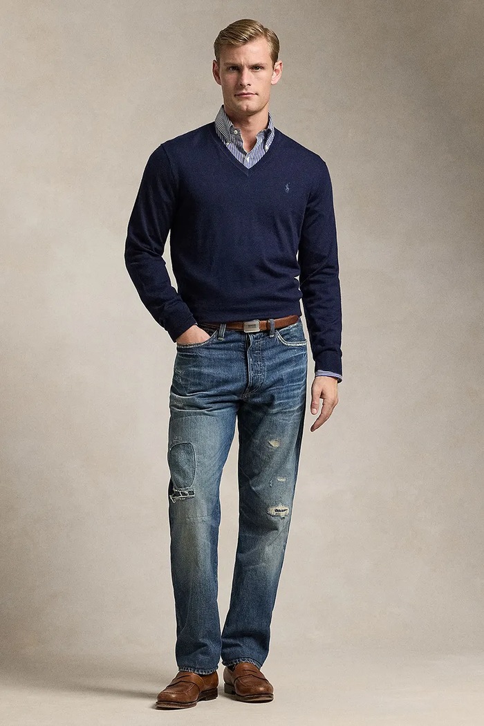 Odzież Polo Ralph Lauren sweter męski wełniany 710941105 granatowy