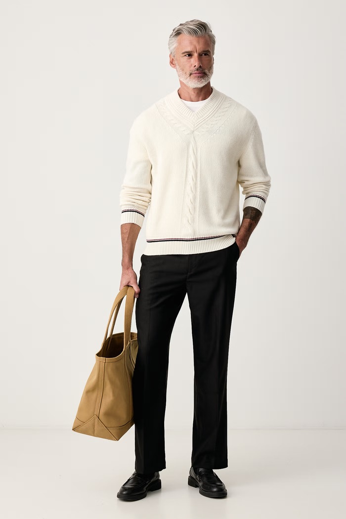 Tommy Hilfiger Πουλόβερ ανδρικό με μαλλί MW0MW45006 μπεζ AW26