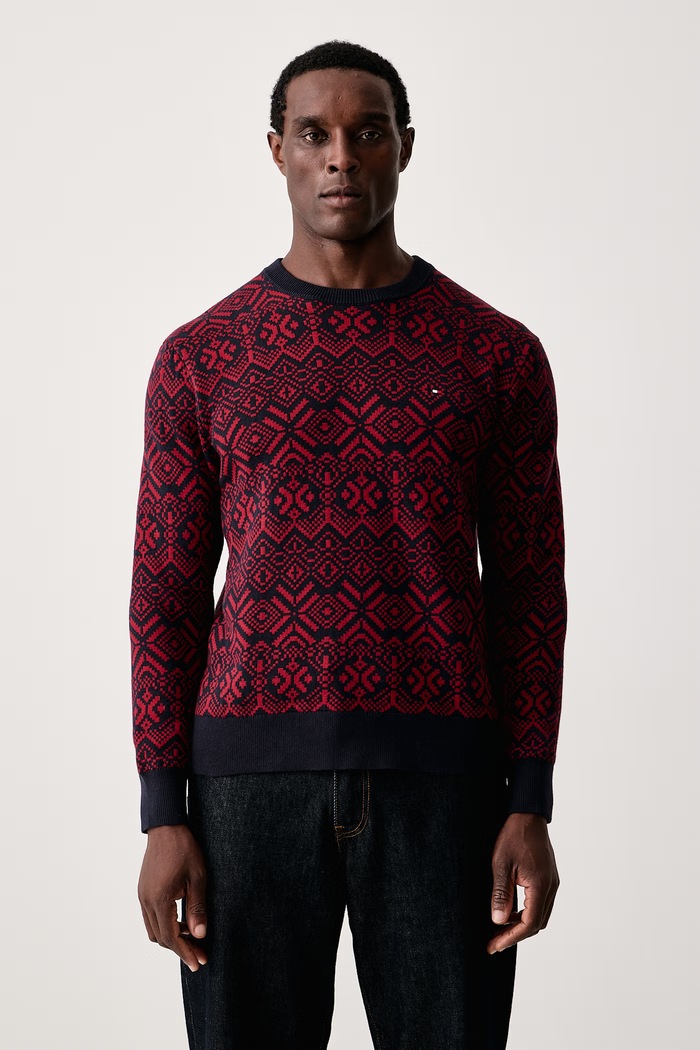 Tommy Hilfiger Πουλόβερ ανδρικό βαμβακερό μπορντό MW0MW44815