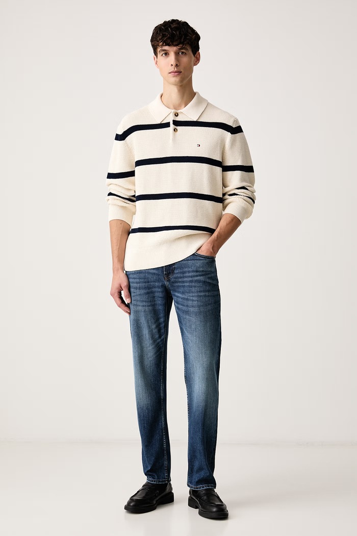 Tommy Hilfiger Πουλόβερ ανδρικό βαμβακερό MW0MW44773 μπεζ AW26
