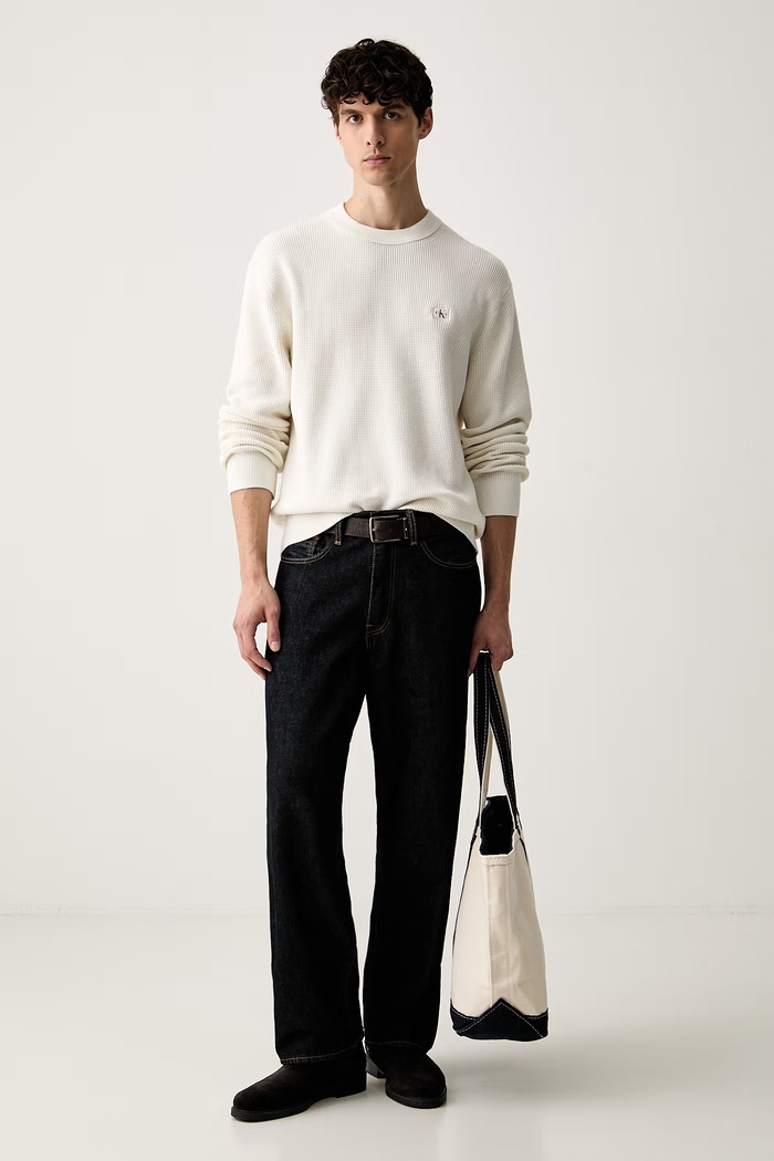 Calvin Klein Jeans sweter męski bawełniany LV04RH326G beżowy AW26