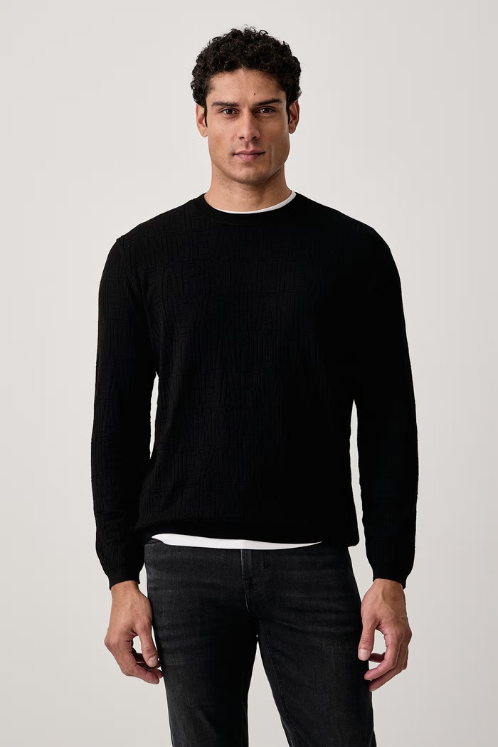 Armani Exchange Sveter pánsky s viskózou čierna XM002986.AF10454