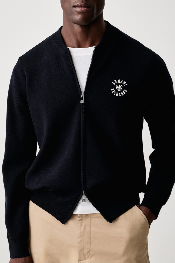Kardigan za muškarce s dodatkom vune Armani Exchange XM002864.AF14007 mornarsko plava