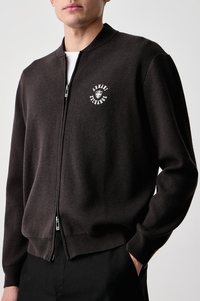 Kardigan męski z dodatkiem wełny Armani Exchange XM002864.AF14007 brązowy