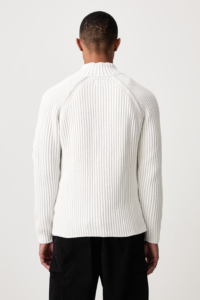 Odzież C.P. Company Sweter rozpinany męski z dodatkiem wełny 21CMKN300A006170A biały