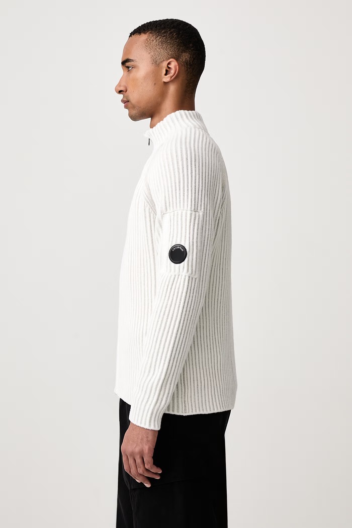 Sweter rozpinany męski z dodatkiem wełny C.P. Company 21CMKN300A006170A biały