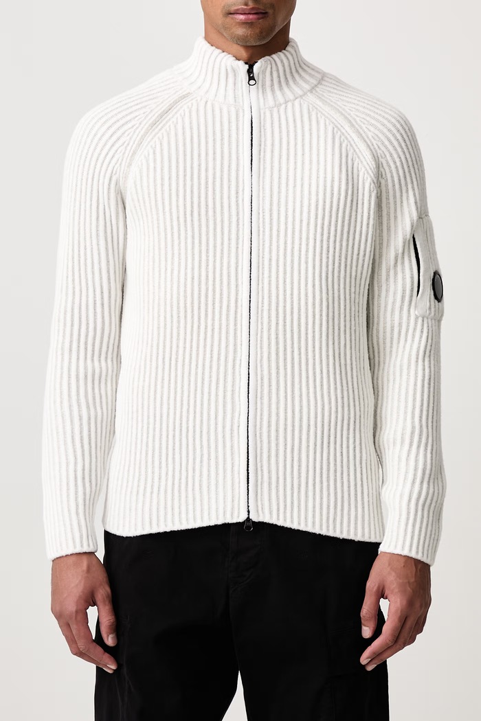 Sweter rozpinany męski z dodatkiem wełny C.P. Company biały 21CMKN300A006170A
