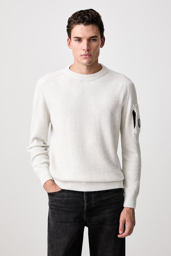 C.P. Company Sweter męski z dodatkiem wełny beżowy 21CMKN297A006170A