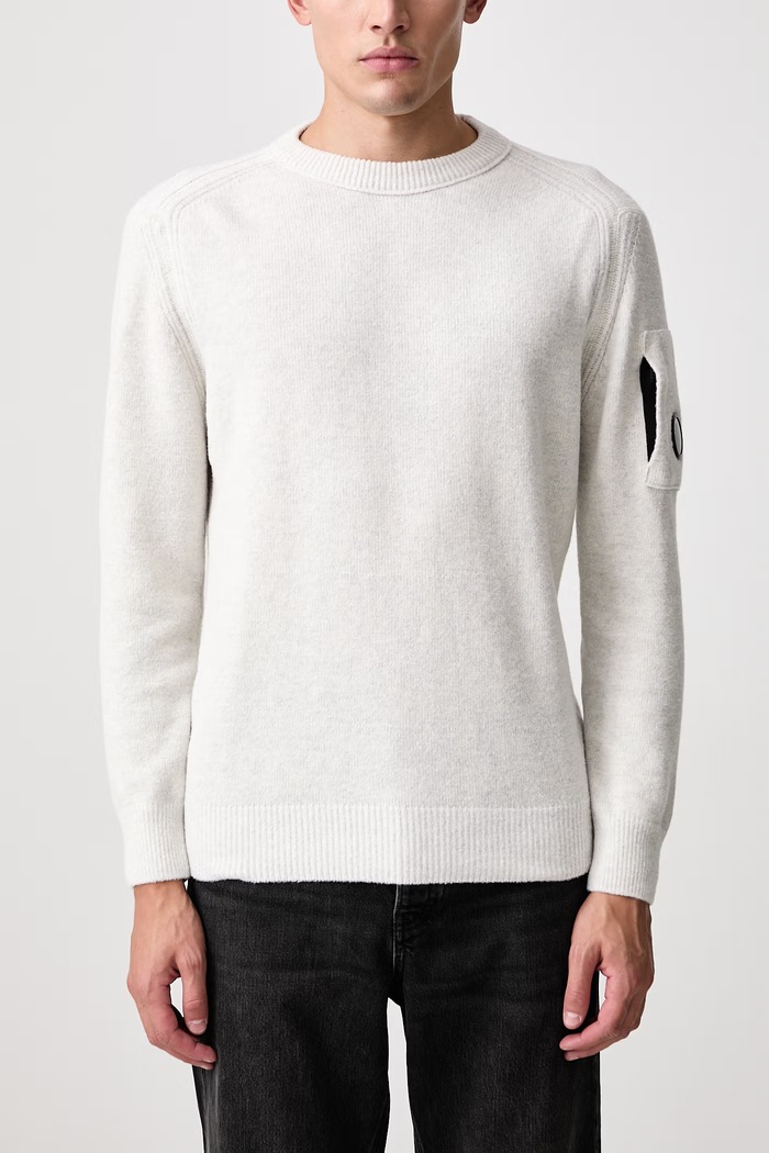 Sweter męski z dodatkiem wełny C.P. Company beżowy 21CMKN297A006170A