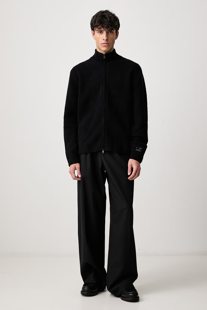 C.P. Company Sweter rozpinany męski z wełną 21CMKN249A110784A czarny AW26