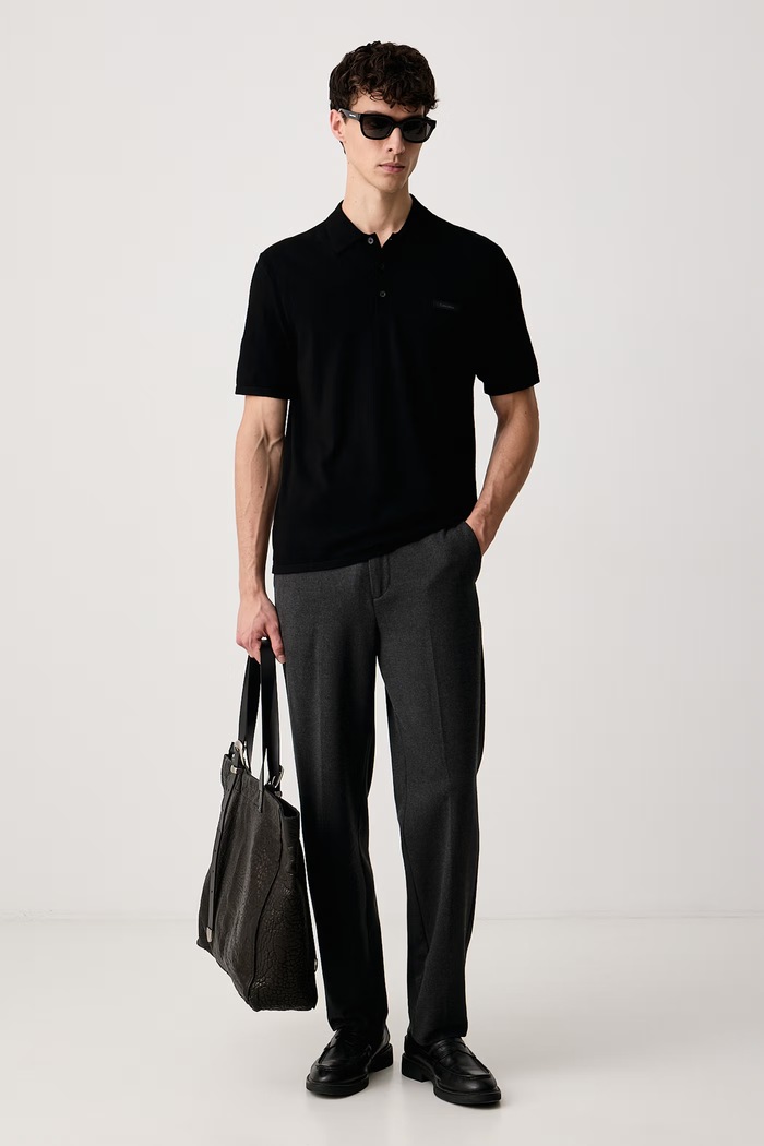 Calvin Klein Pletena polo majica za muškarce s viskozom LV04LH328G crna AW26