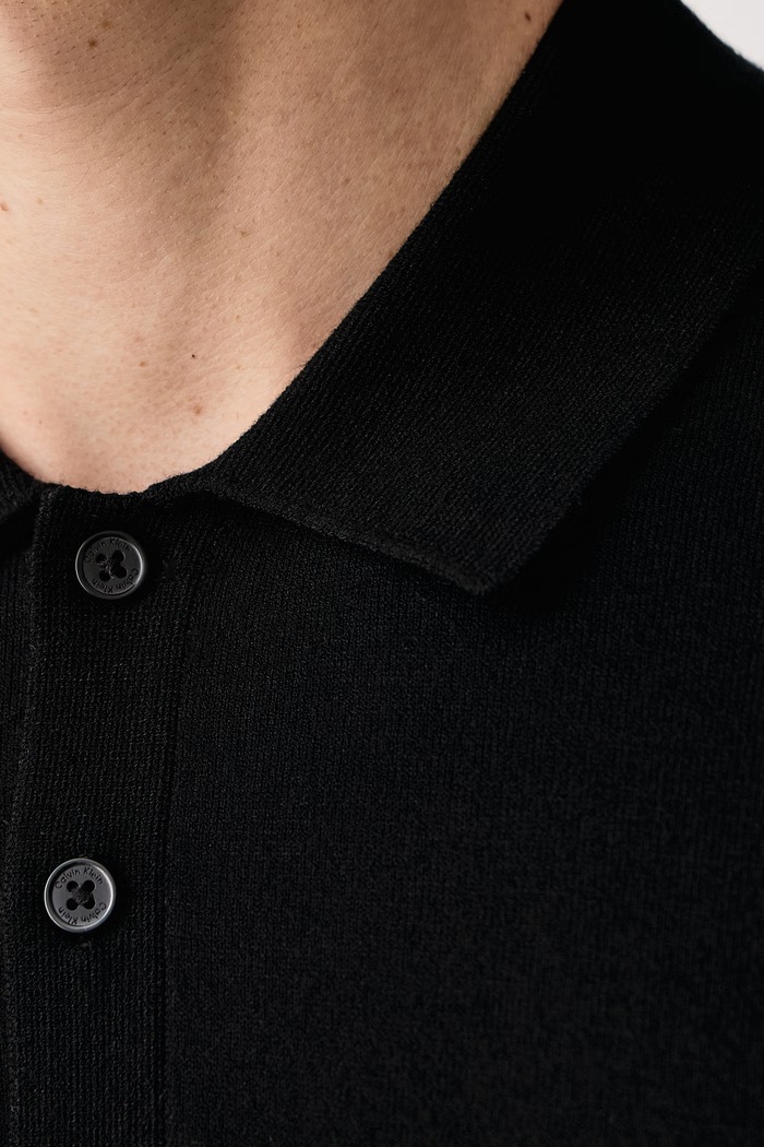 Pletena polo majica za muškarce s viskozom Calvin Klein crna LV04LH328G
