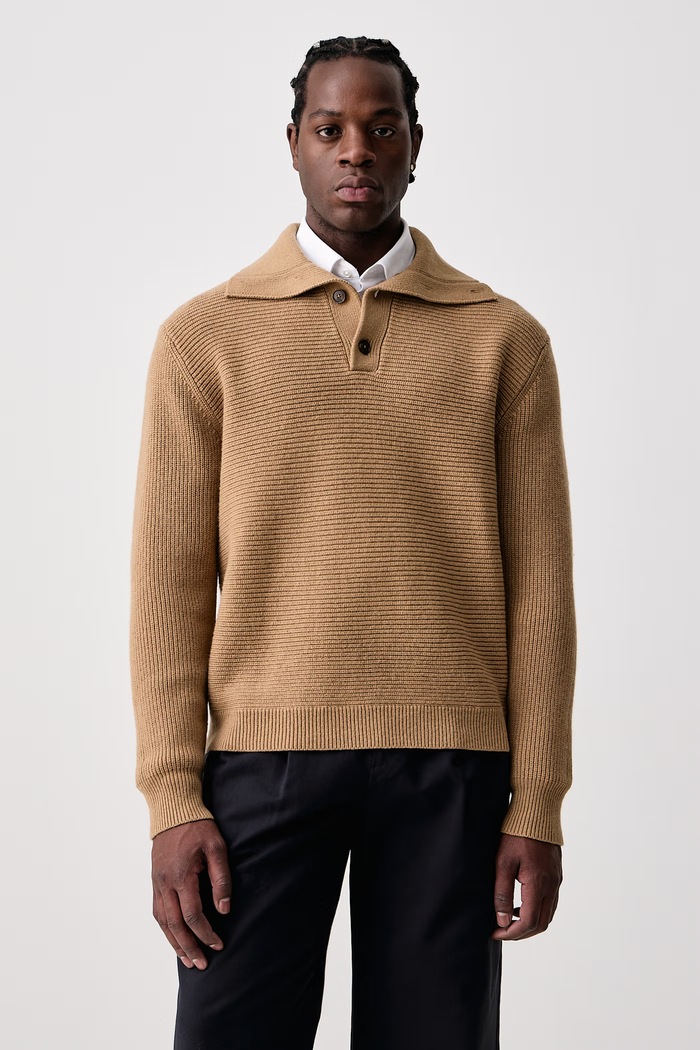 Calvin Klein Sweter męski z dodatkiem wełny beżowy LV04LH311G