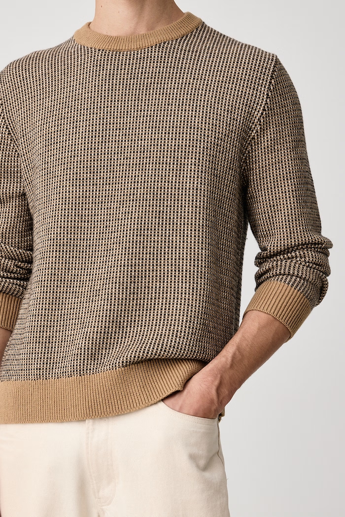 Πουλόβερ ανδρικό με πρόσμιξη μαλλιού Calvin Klein LV04LH310G καφέ