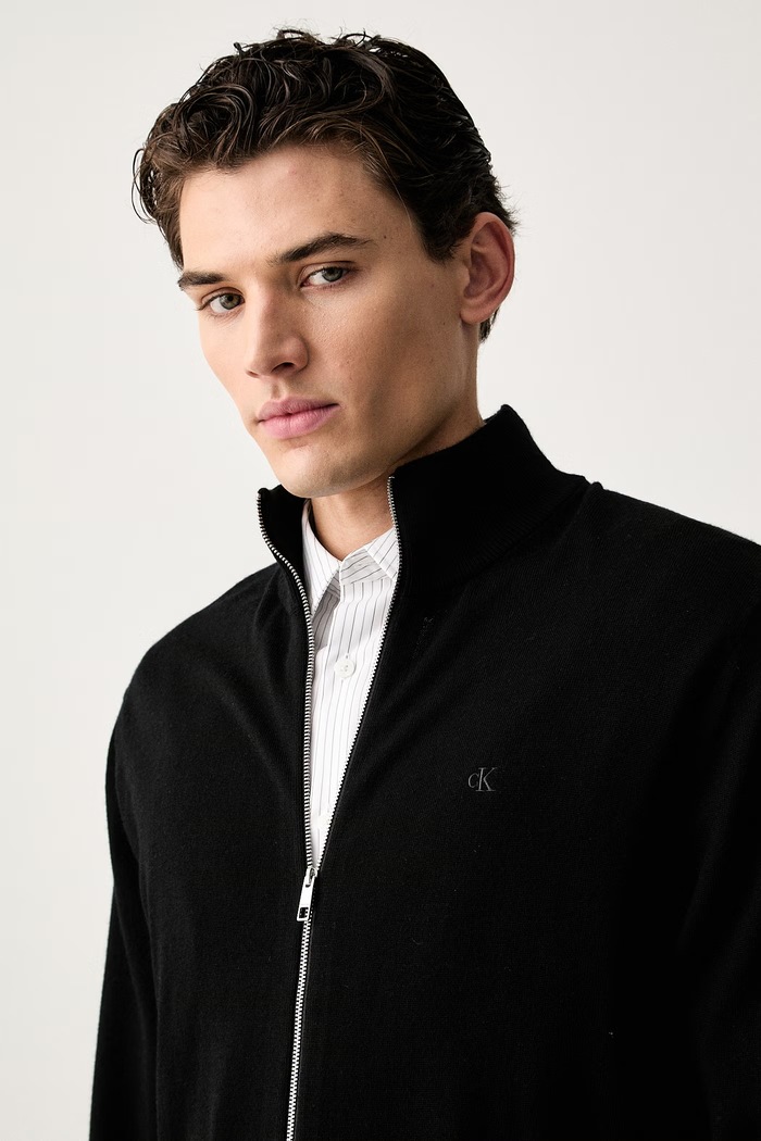 Calvin Klein sweter rozpinany męski wełniany czarny LV04LH320G