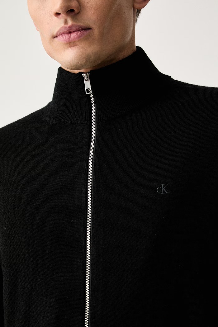 Calvin Klein sweter rozpinany męski wełniany LV04LH320G czarny